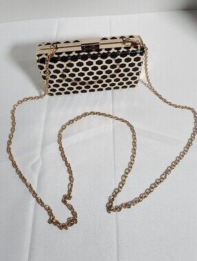 Even&Odd Gold Chain Gold and Black Honeycomb Clutch